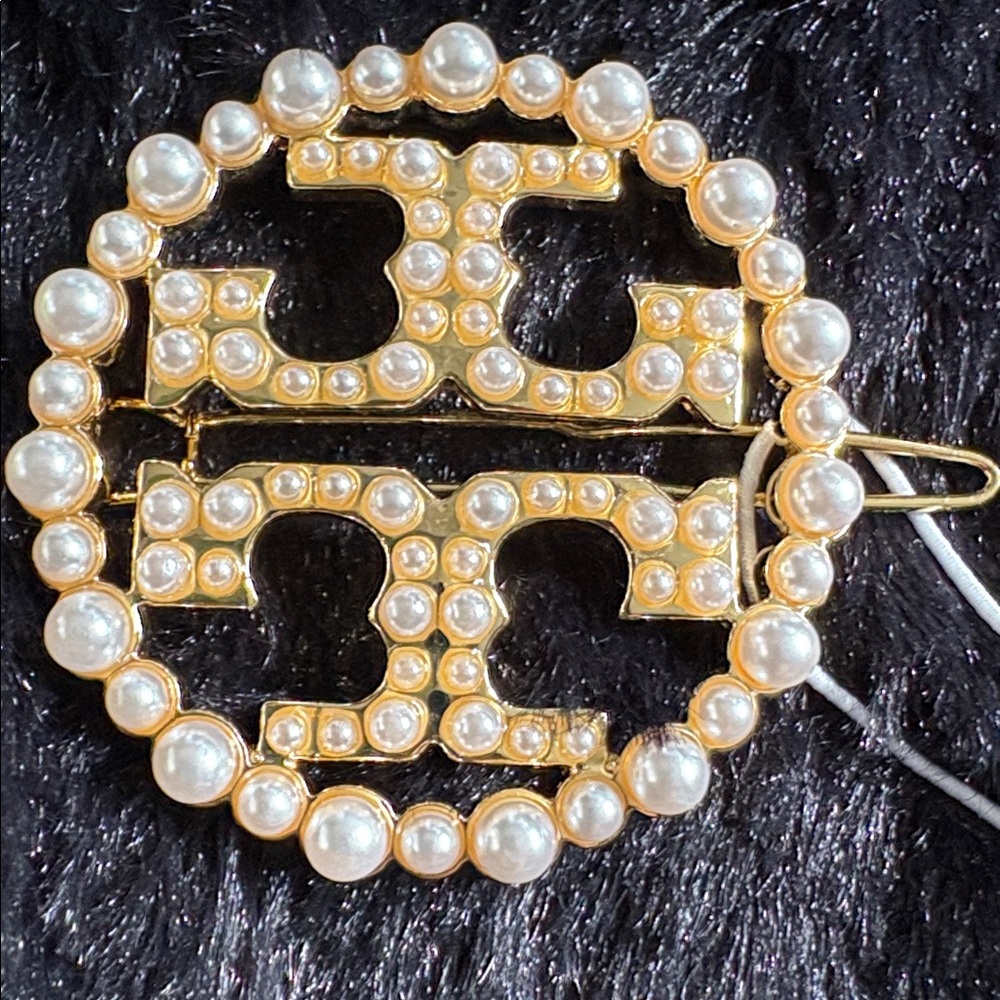 Tory Burch Double T Pearl-Embedded Hairpin NWT